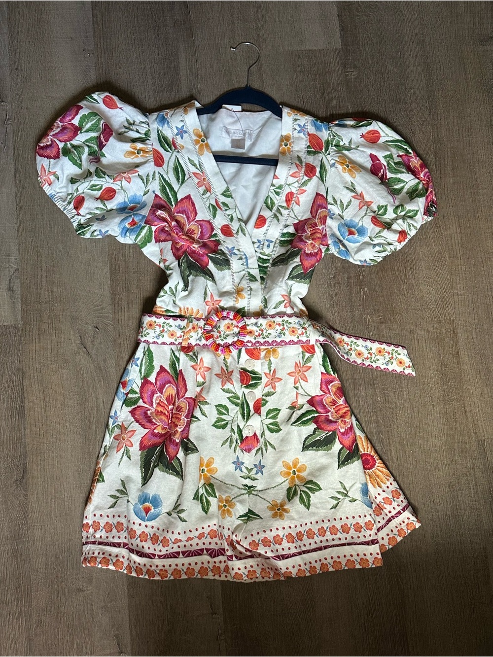 Kids Floral Print Wrap Skirt with Belt - White Multi